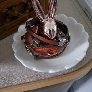 1 Silk Beaded Jewelry Box Rabbit Ring Holder Leather AND Beaded Bracelets
